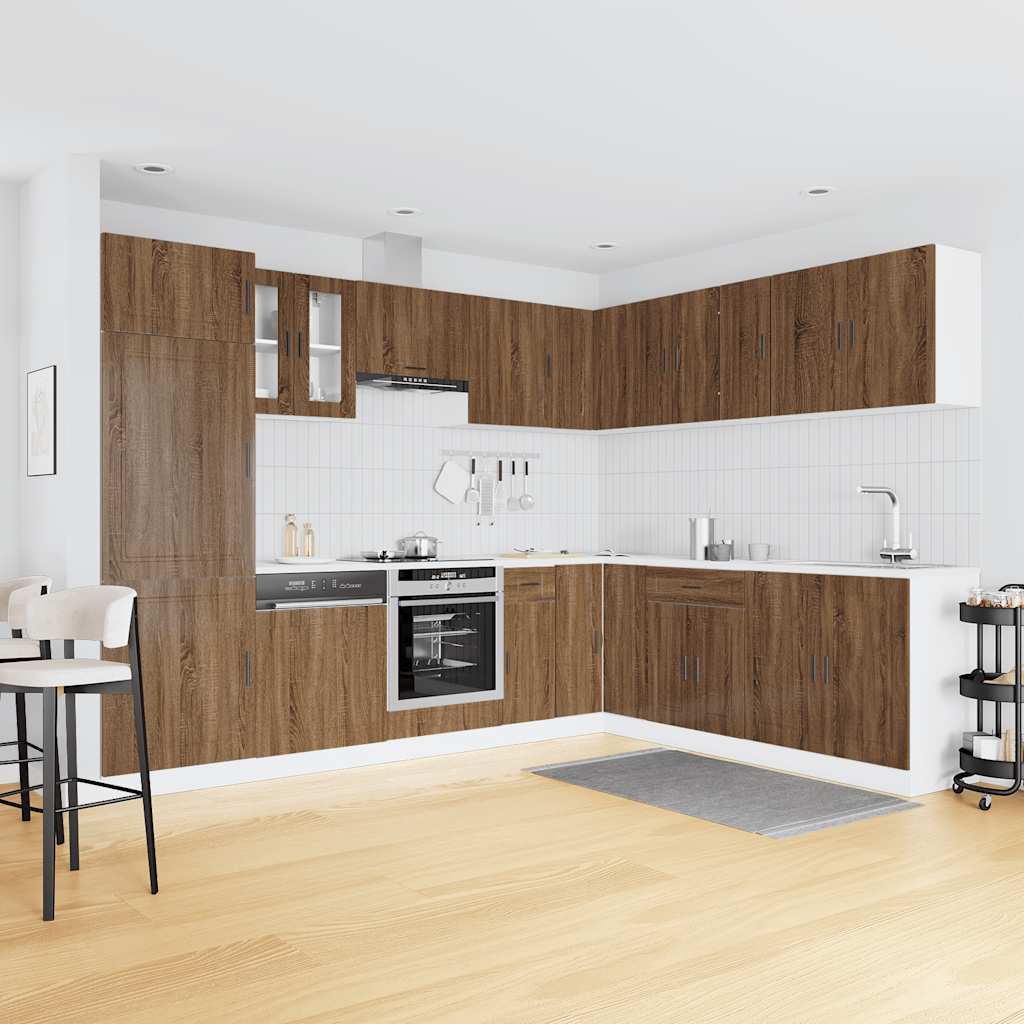14 Piece Kitchen Cabinet Set Porto Brown Oak Engineered Wood