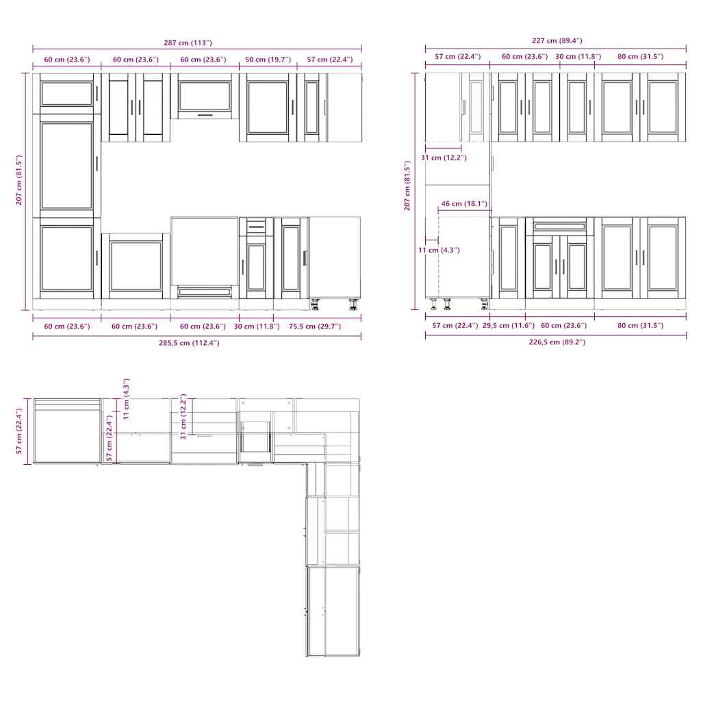 14 Piece Kitchen Cabinet Set Porto Brown Oak Engineered Wood