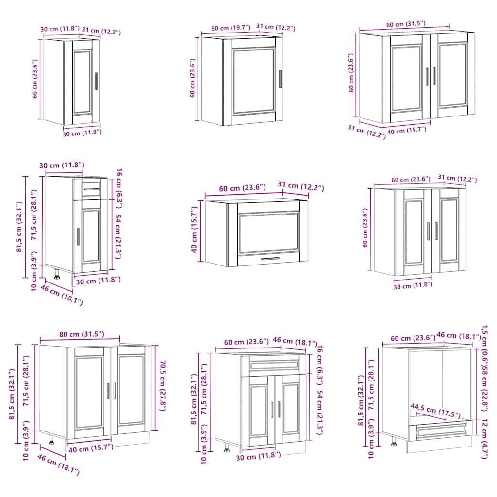 14 Piece Kitchen Cabinet Set Porto Old Wood Engineered Wood