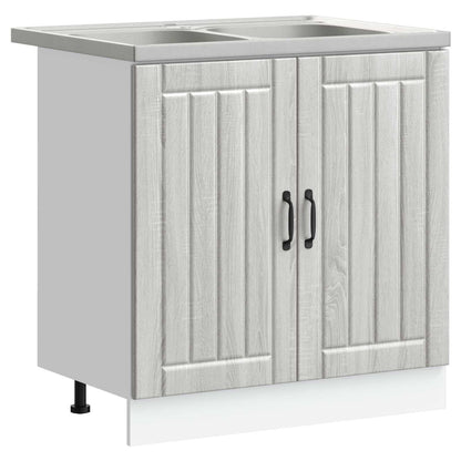 Sink Base Cabinet Lucca 2 pcs Grey Sonoma Engineered Wood