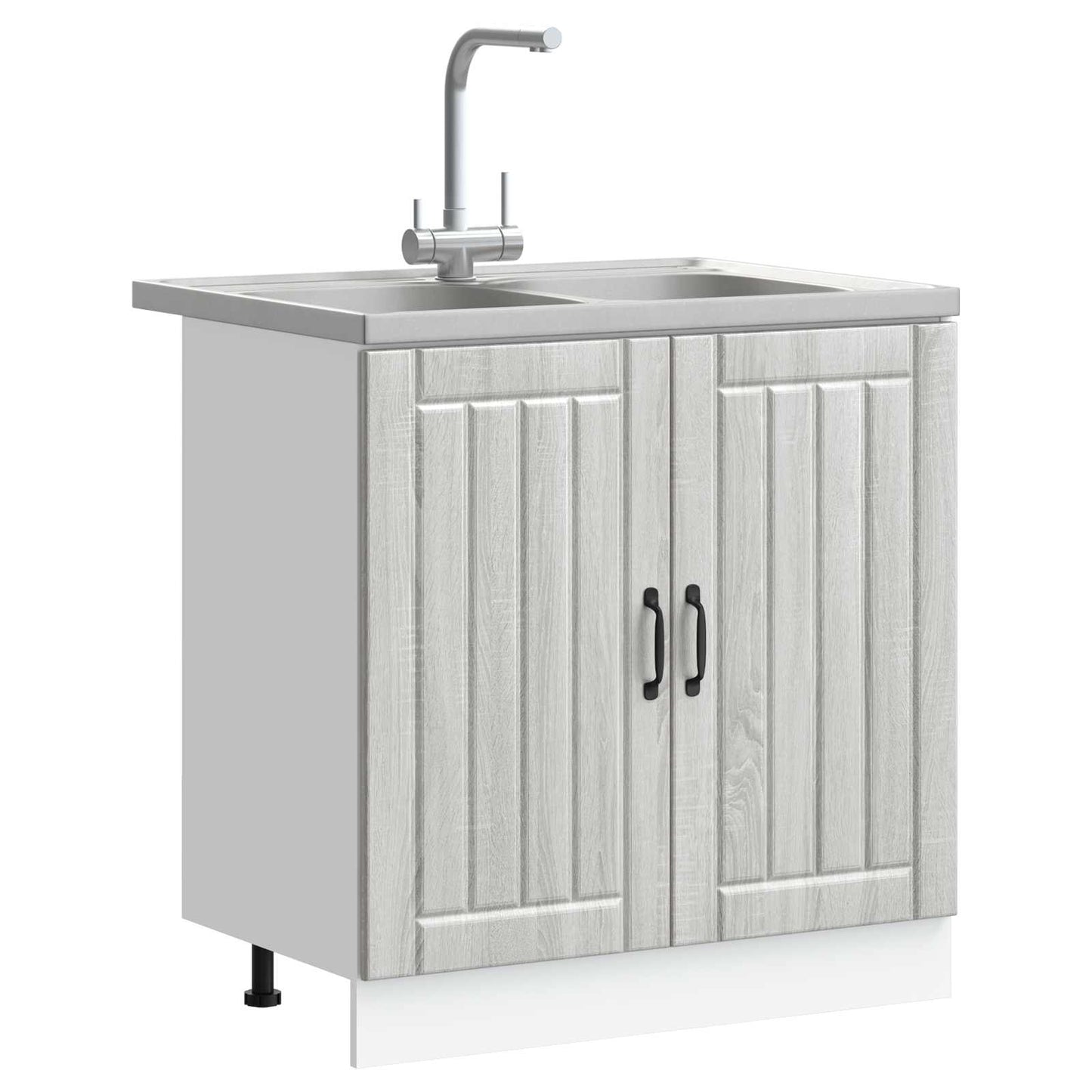 Sink Base Cabinet Lucca 2 pcs Grey Sonoma Engineered Wood