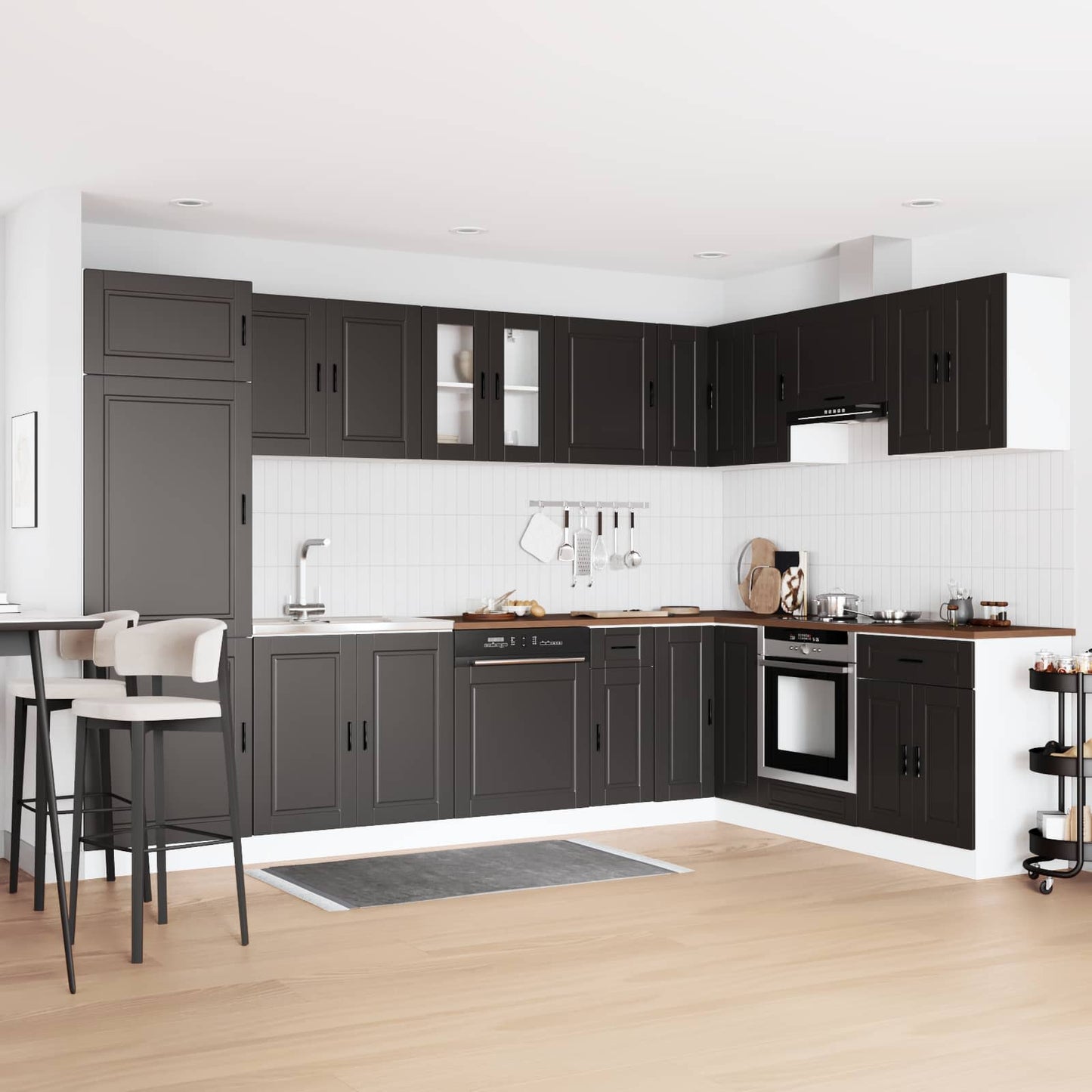 Sink Base Cabinet with Door Porto 2 pcs Black Engineered wood