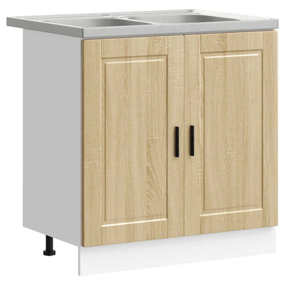 Sink Base Cabinet with Door Porto 2 pcs Brown Engineered wood