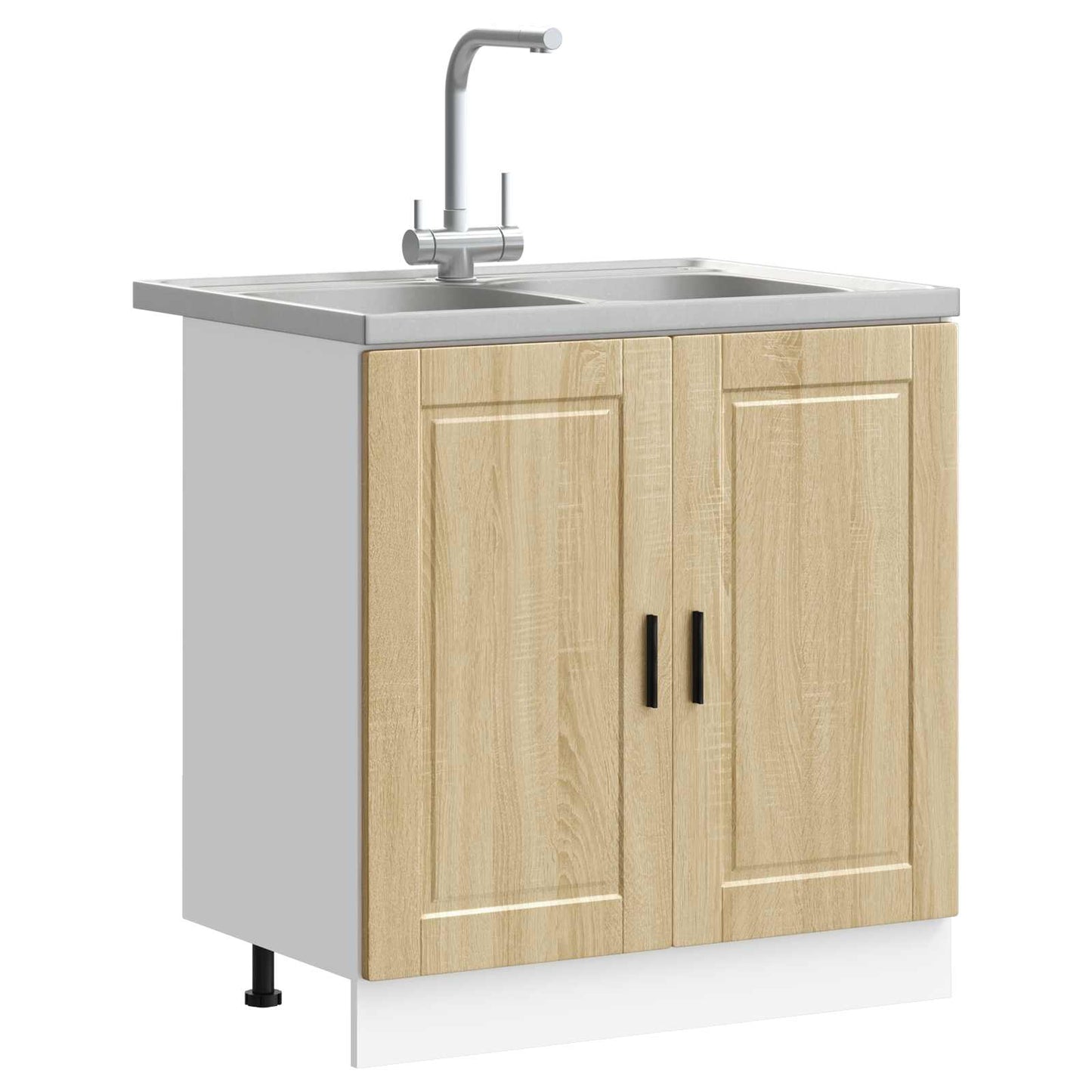 Sink Base Cabinet with Door Porto 2 pcs Brown Engineered wood