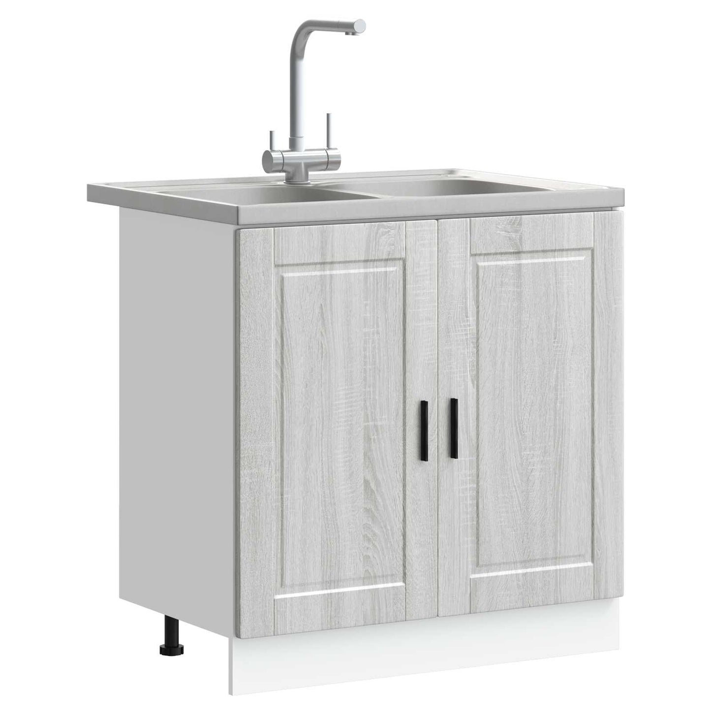 Sink Base Cabinet with Storage Porto 2 pcs Grey Engineered wood