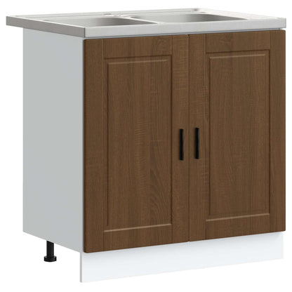 Sink Base Cabinet with Door Porto 2 pcs Brown Engineered wood
