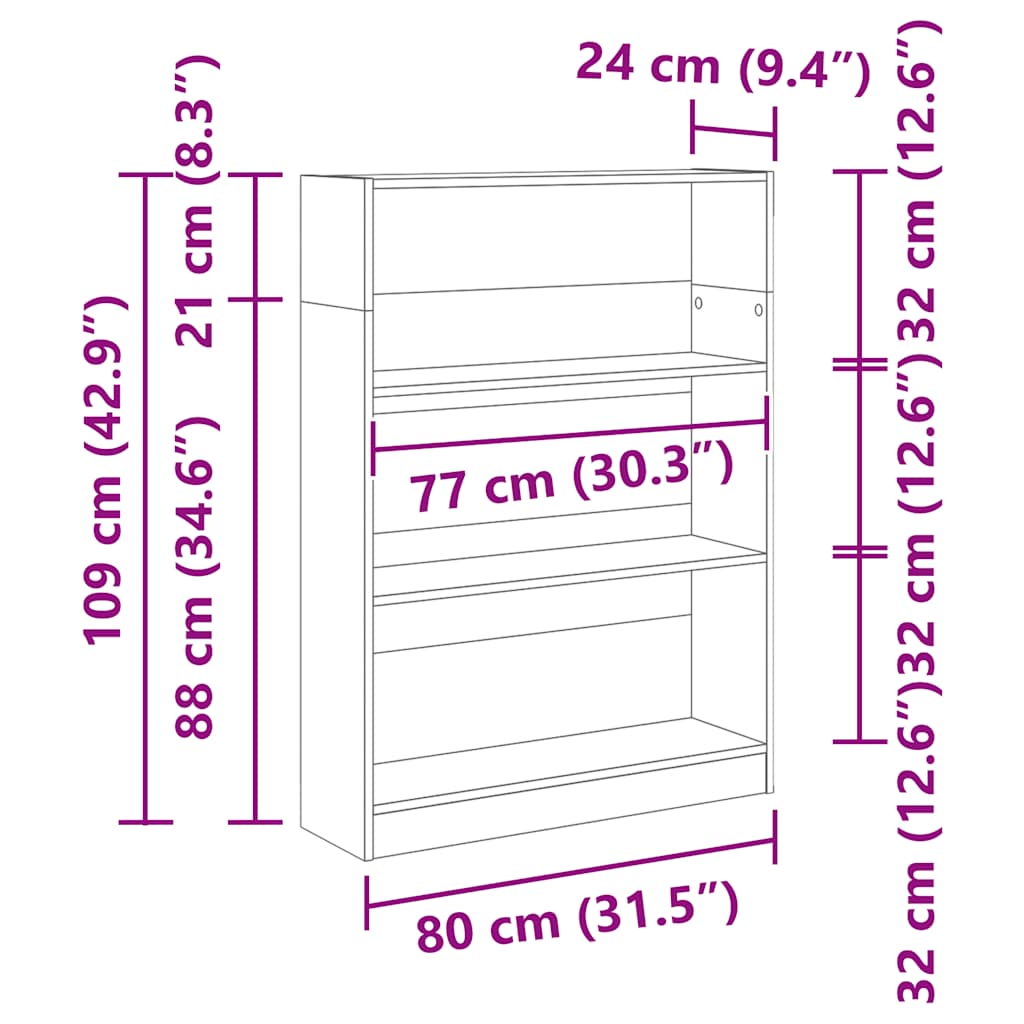Bookcase Concrete Grey 80x24x109 cm Engineered Wood