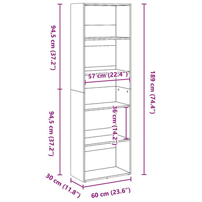 Bookcase Smoked Oak 60x30x189 cm Engineered Wood