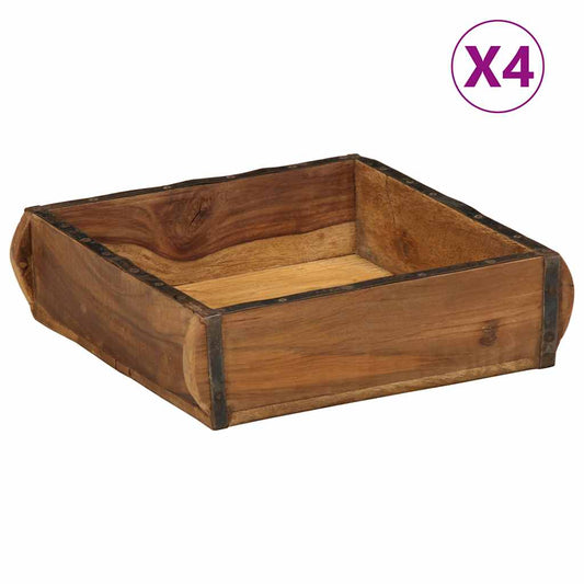 Tray 4 pcs Brown 29 x 31 x 10 cm Solid Reclaim Wood