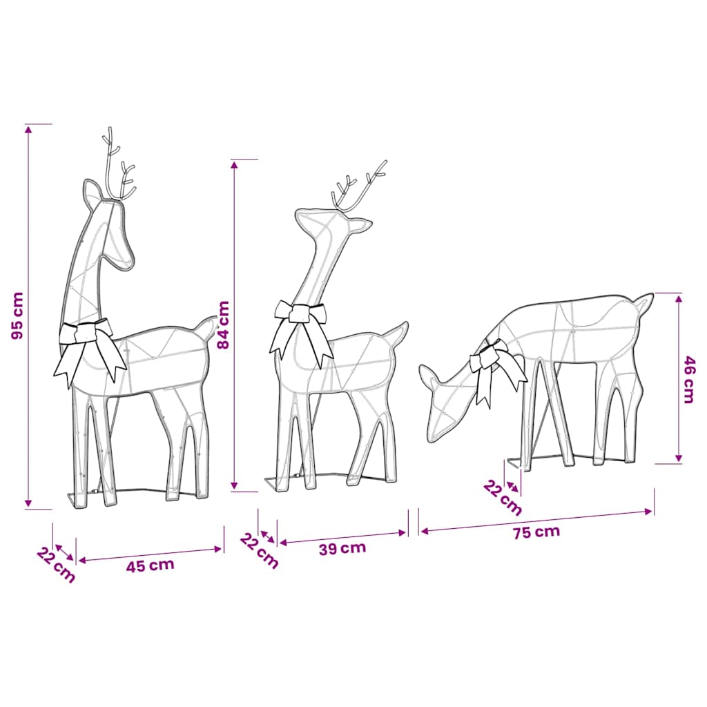 Christmas Decoration Reindeer 3 pcs 90 LEDs Warm White