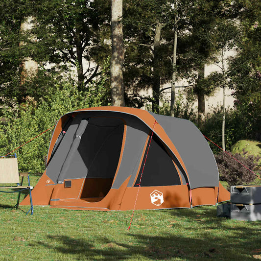 Camping Tent Cabin 4-Person Grey and Orange Waterproof