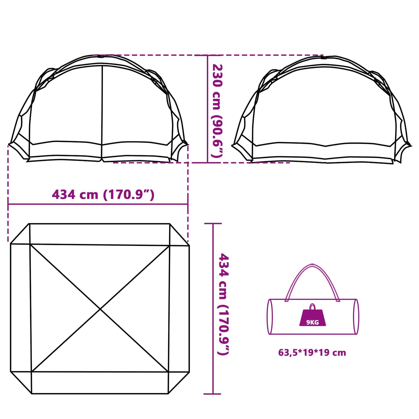 Mosquito Tent with Roof Azure Blue 434 x 434 x 230 cm
