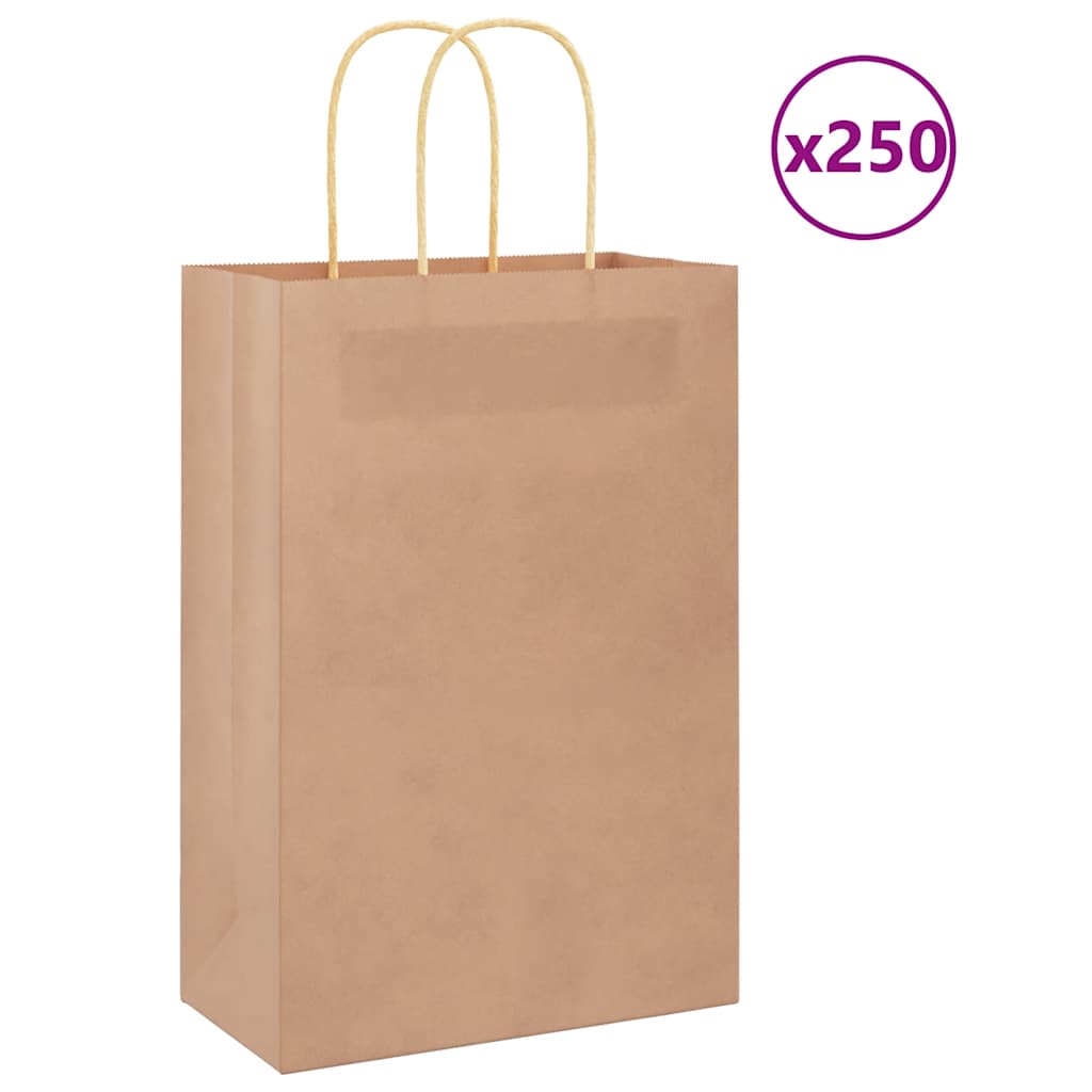 Paper Bags 250 pcs with Handles Brown 21x11x31 cm