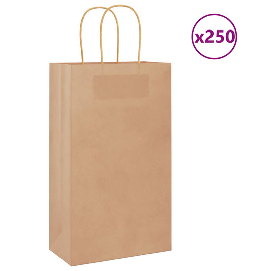 Paper Bags 250 pcs with Handles Brown 21x11x36 cm