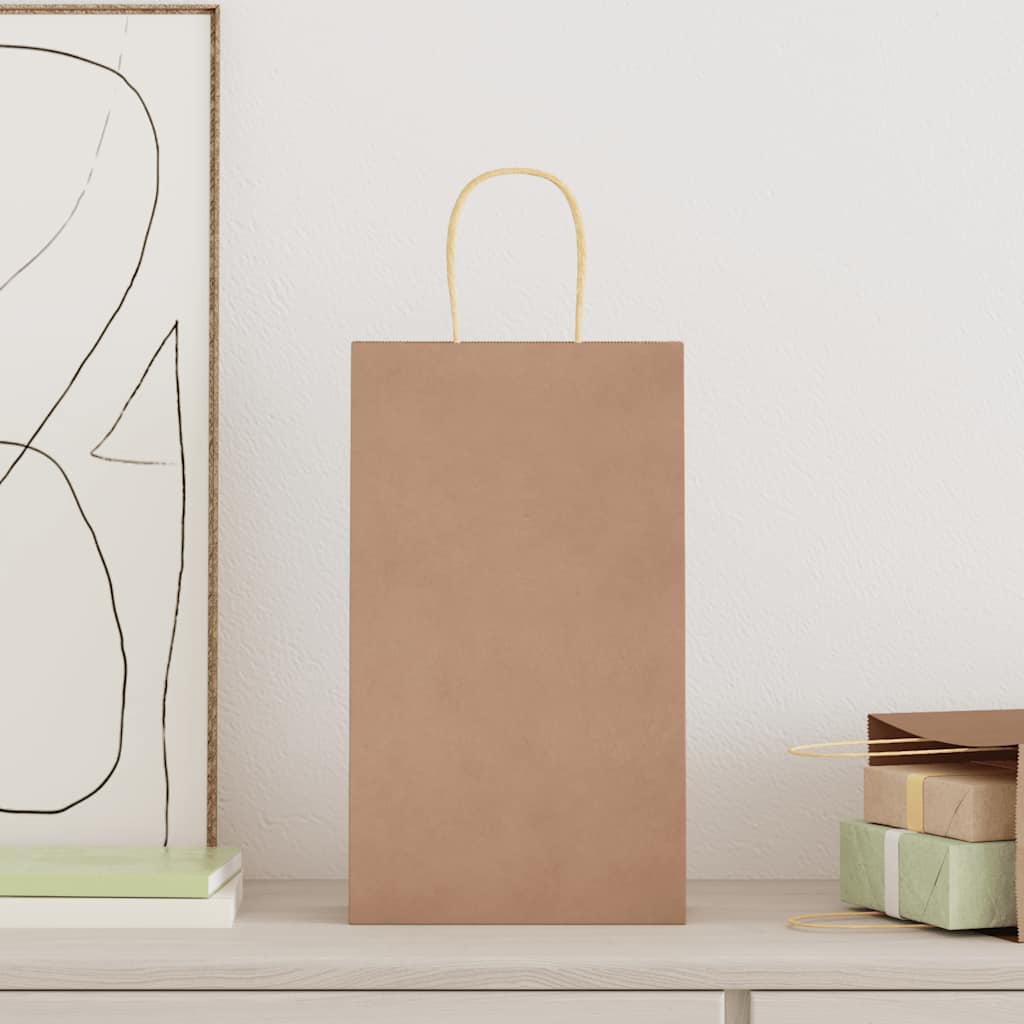 Paper Bags 250 pcs with Handles Brown 21x11x36 cm