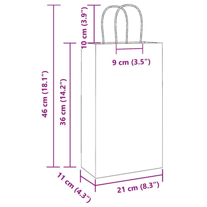 Paper Bags 250 pcs with Handles Brown 21x11x36 cm