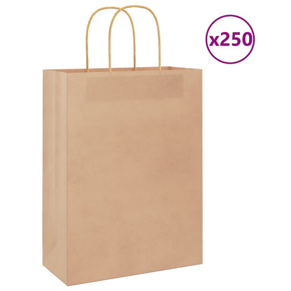 Paper Bags 250 pcs with Handles Brown 26x12x35 cm