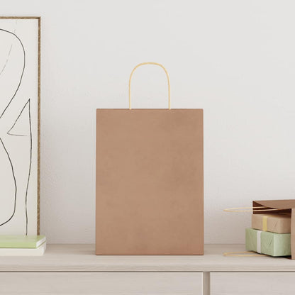 Paper Bags 250 pcs with Handles Brown 26x12x35 cm