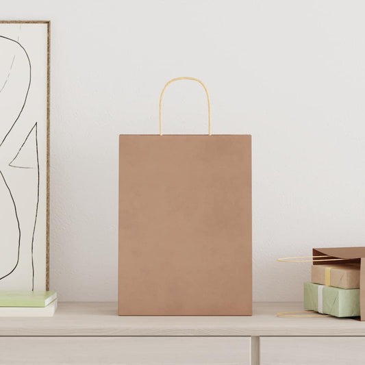 Paper Bags 250 pcs with Handles Brown 26x12x35 cm