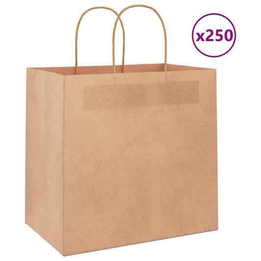 Paper Bags 250 pcs with Handles Brown 26x17x25 cm