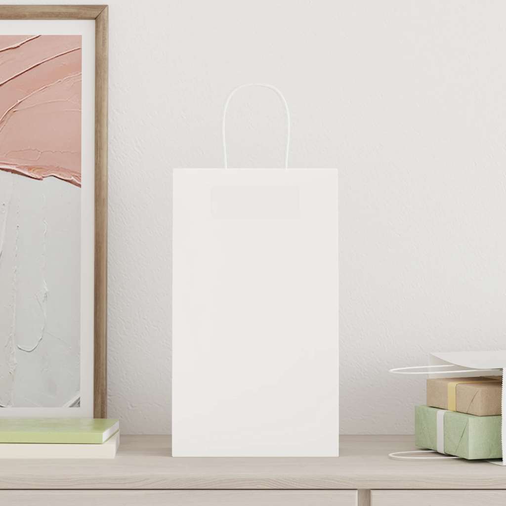 Paper Bags 50 pcs with Handles White 21x11x36 cm