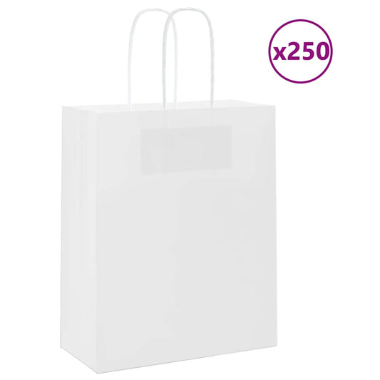 Paper Bags 250 pcs with Handles White 18x8x22 cm