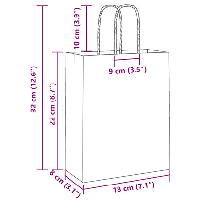 Paper Bags 250 pcs with Handles White 18x8x22 cm