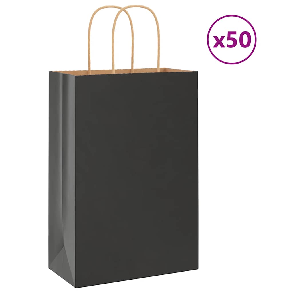 Paper Bags 50 pcs with Handles Black 21x11x31 cm