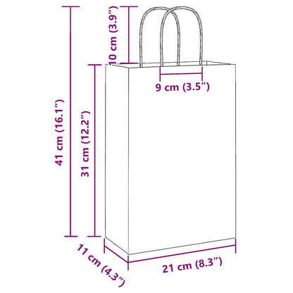 Paper Bags 50 pcs with Handles Black 21x11x31 cm