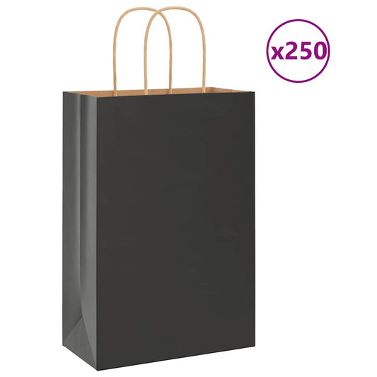 Paper Bags 250 pcs with Handles Black 21x11x31 cm
