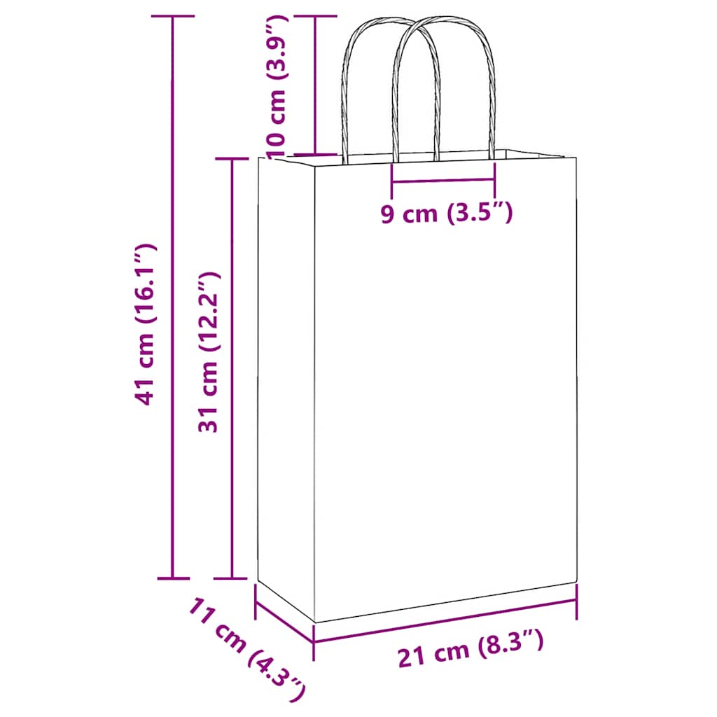 Paper Bags 250 pcs with Handles Black 21x11x31 cm