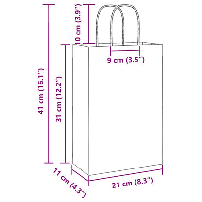Paper Bags 250 pcs with Handles Black 21x11x31 cm