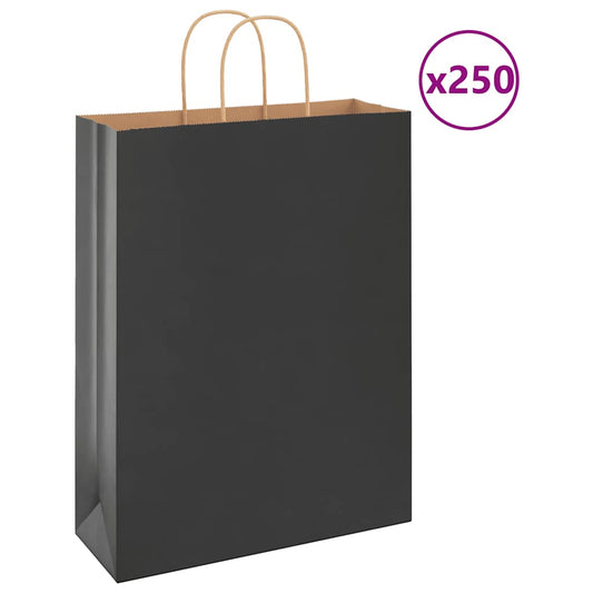 Paper Bags 250 pcs with Handles Black 32x12x42 cm