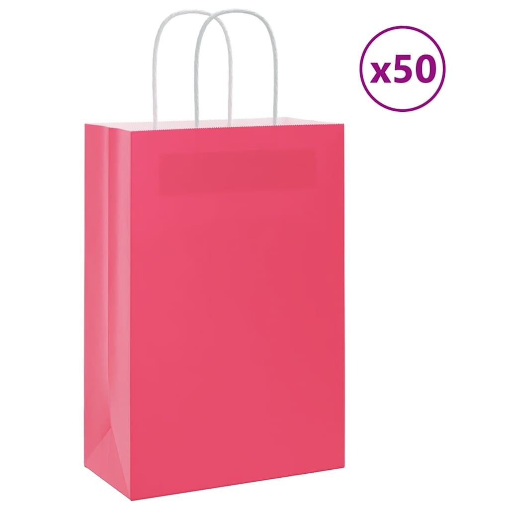 Paper Bags 50 pcs with Handles Pink 21x11x31 cm