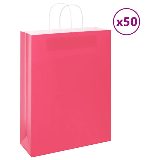 Paper Bags 50 pcs with Handles Pink 32x12x42 cm