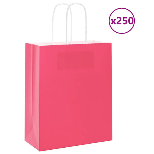 Paper Bags 250 pcs with Handles Pink 18x8x22 cm