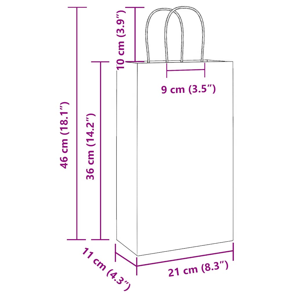 Paper Bags 250 pcs with Handles Pink 21x11x36 cm