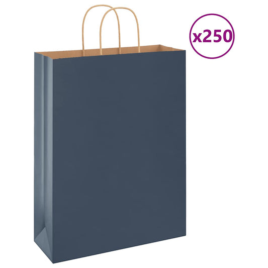 Paper Bags 250 pcs with Handles Blue 32x12x42 cm