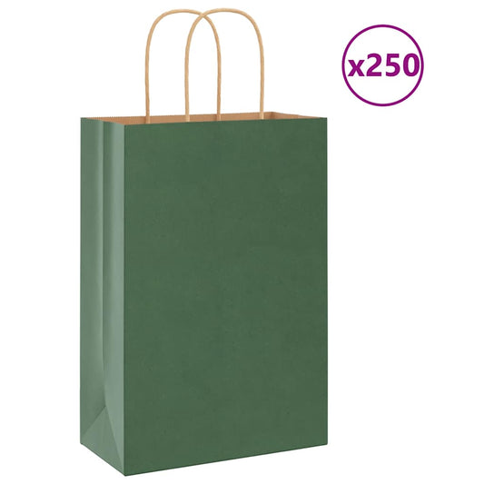 Paper Bags 250 pcs with Handles Green 21x11x31 cm