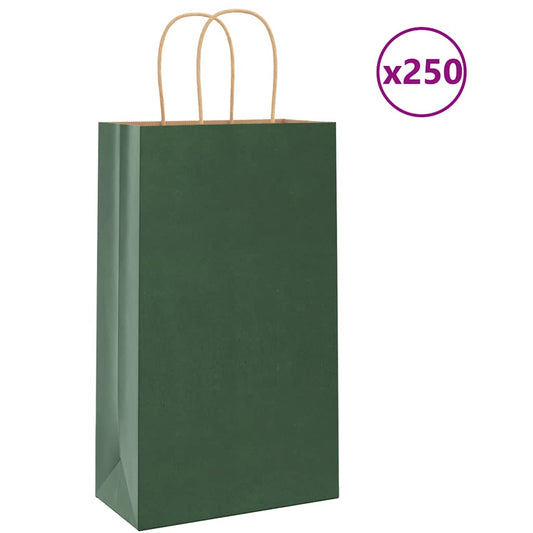 Paper Bags 250 pcs with Handles Green 21x11x36 cm