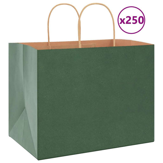 Paper Bags 250 pcs with Handles Green 32x22x24 cm