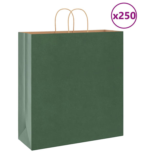 Paper Bags 250 pcs with Handles Green 45x17x48 cm