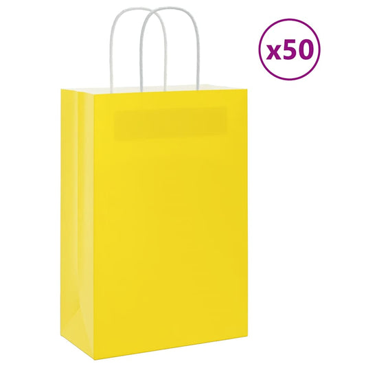 Paper Bags 50 pcs with Handles Yellow 21x11x31 cm