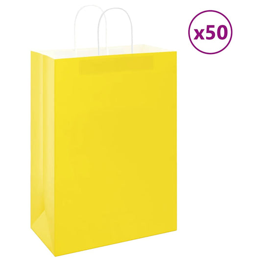 Paper Bags 50 pcs with Handles Yellow 32x17x44 cm