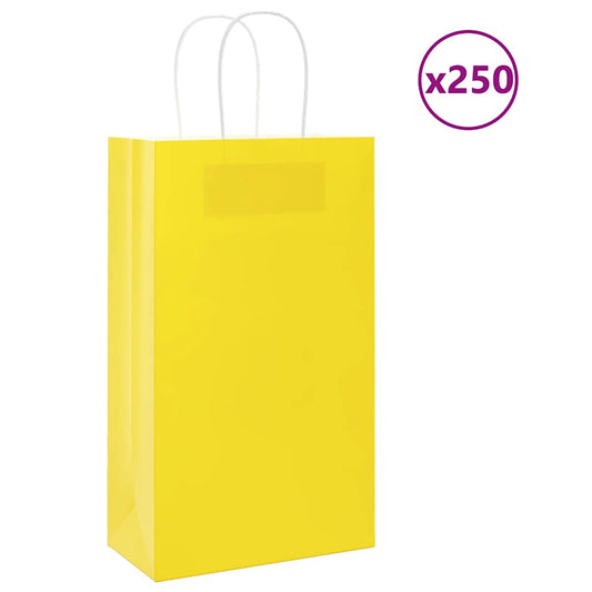 Paper Bags 250 pcs with Handles Yellow 21x11x36 cm