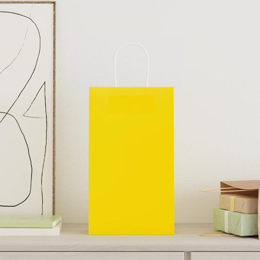 Paper Bags 250 pcs with Handles Yellow 21x11x36 cm