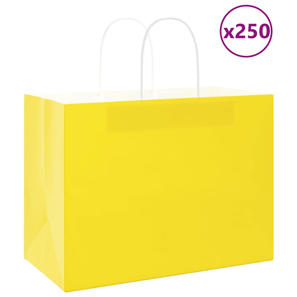 Paper Bags 250 pcs with Handles Yellow 32x17x25 cm