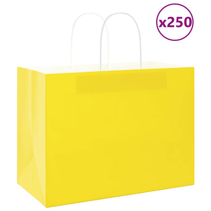 Paper Bags 250 pcs with Handles Yellow 32x17x25 cm