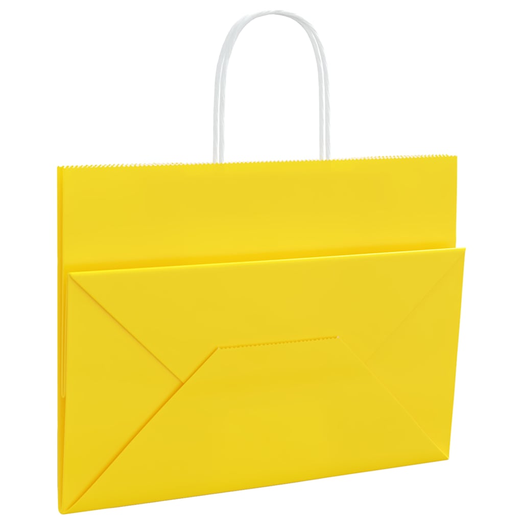 Paper Bags 250 pcs with Handles Yellow 32x17x25 cm