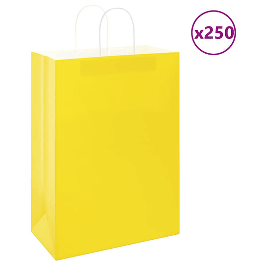 Paper Bags 250 pcs with Handles Yellow 32x17x44 cm